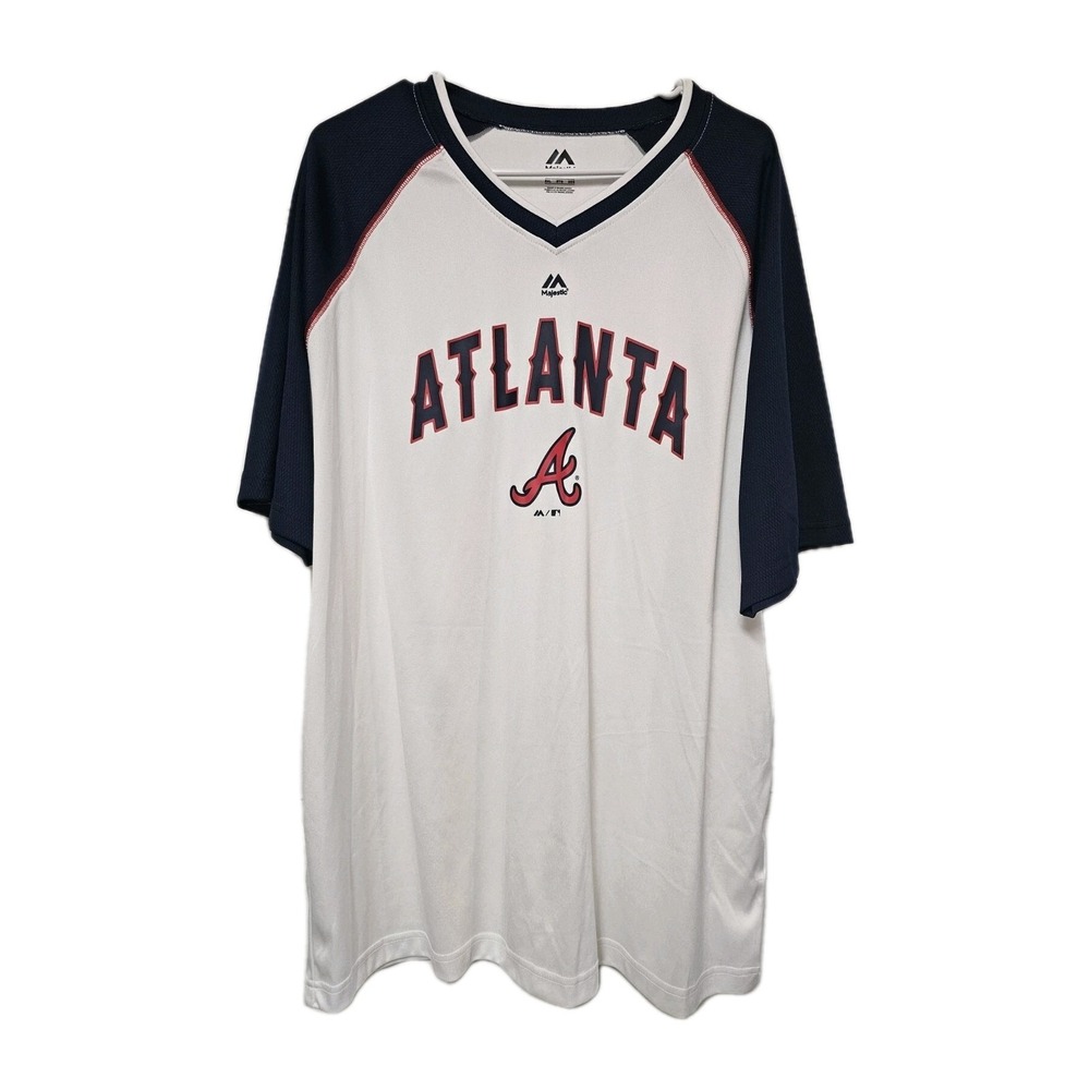 Atlanta Majestic‎ Shirt Baseball Men 2XL Short Sleeve Pullover